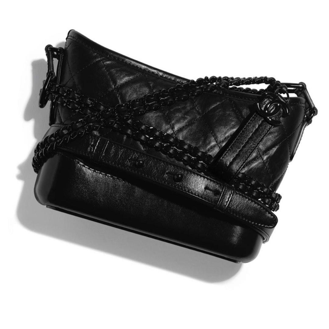 Chanel Gabrielle Hobo Bag Aged/Smooth Calfskin Black Metal Small