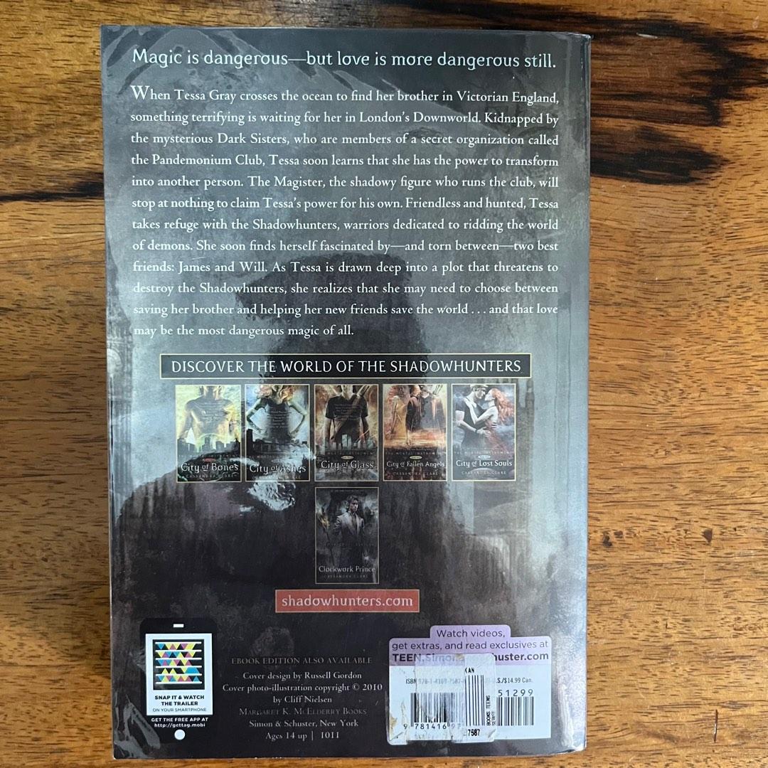Clockwork Angel by Cassandra Clare (Category: Storybooks) located in Antipolo. Submitted by myhikaw (Listing ID 1183155692, Image 2). Description: Good condition With plastic cover Some yellowing.