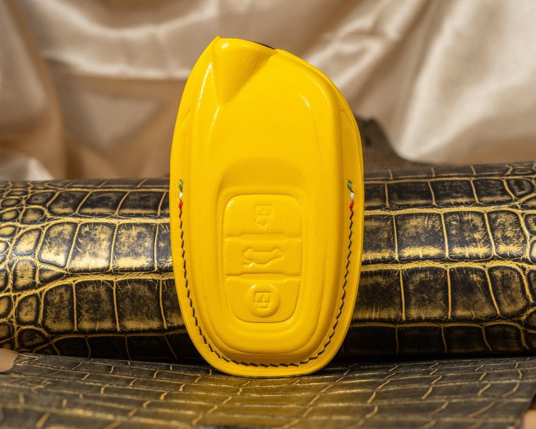 Custom Made Lamborghini Aventador SVJ Car Key Pouch in Yellow Italian