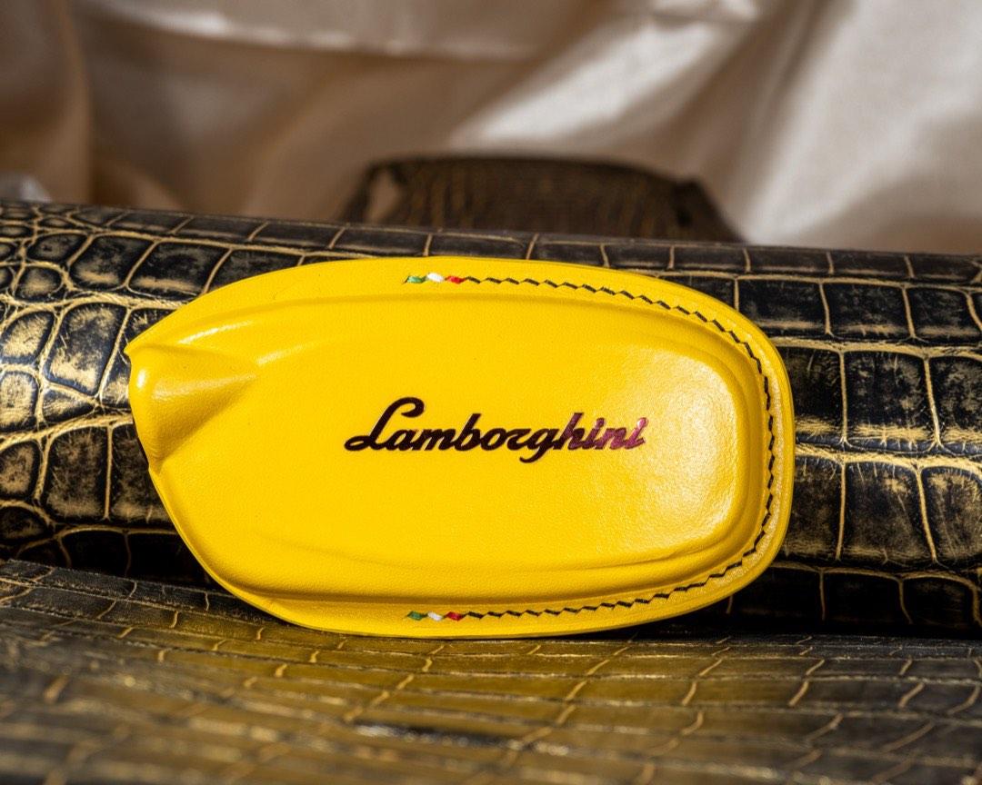 Custom Made Lamborghini Aventador SVJ Car Key Pouch in Yellow Italian