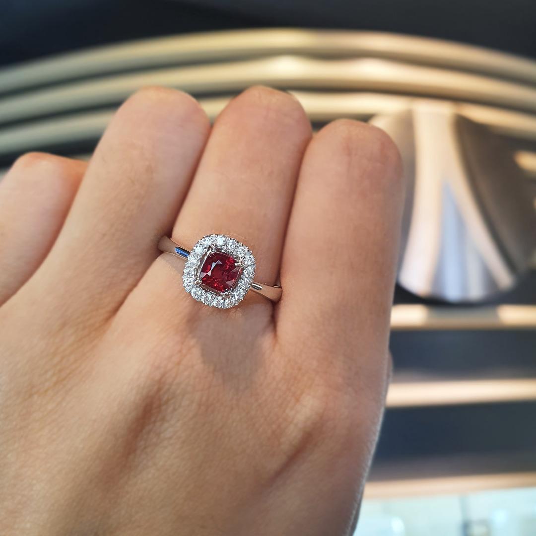 DIANNA HALO ENGAGEMENT RING RED CUSHION 2022 138 W239 HALO RING