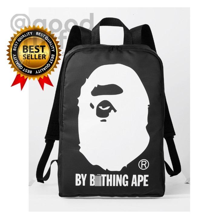 FREE BAPE Simple Backpack Black Plaid Waterproof Oxford