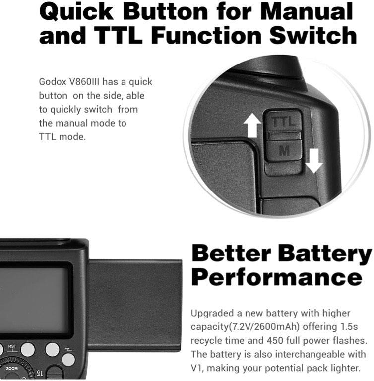 Godox V860III Speedlite Flash Light,E-TTL ll autoflash and Manual Flash, 2.4G High-Speed Sync,7.2V/2600mAh Li-ion Battery Camera Flash Speedlite Light62865820062339112