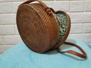 Handwoven Thick Classic Round Rattan grass Bag Brown