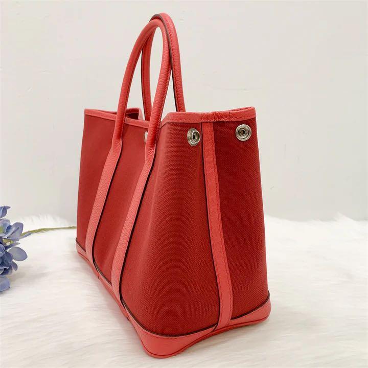 Hermes Garden Party GP 30 in Rouge Canvas and Bouganvilla Leather