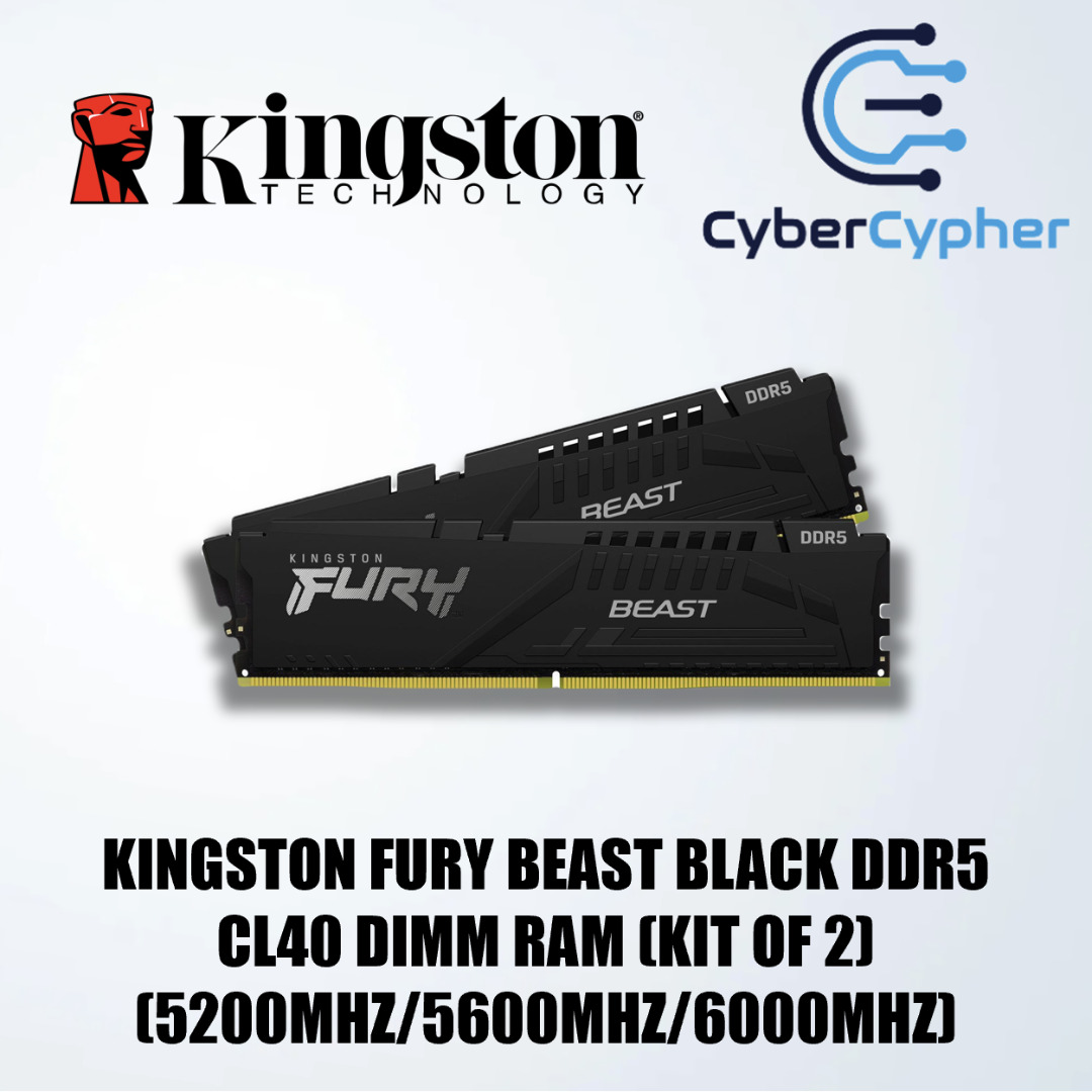 Kingston Technology Fury Beast Black 16GB 5600MT/s DDR5 CL40 XMP 3.0 Ready  Computer Memory (Kit of 2) KF556C40BBK2-16