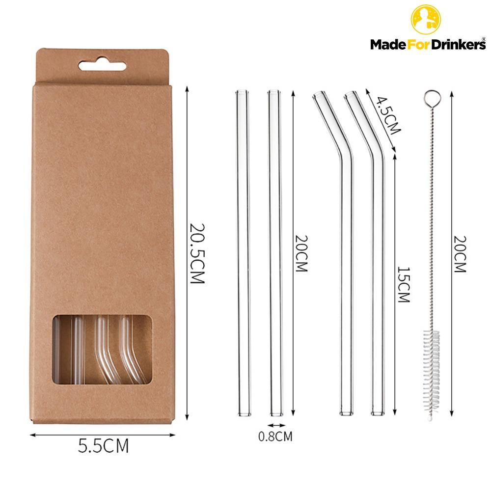 100 Pcs Reusable Glass Straws Bulk Glass Drinking Straws 8 mm x 9