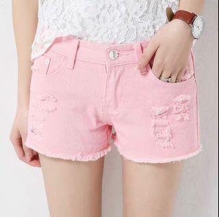 Low rise baby pink denim shorts (Ripped Korean design)