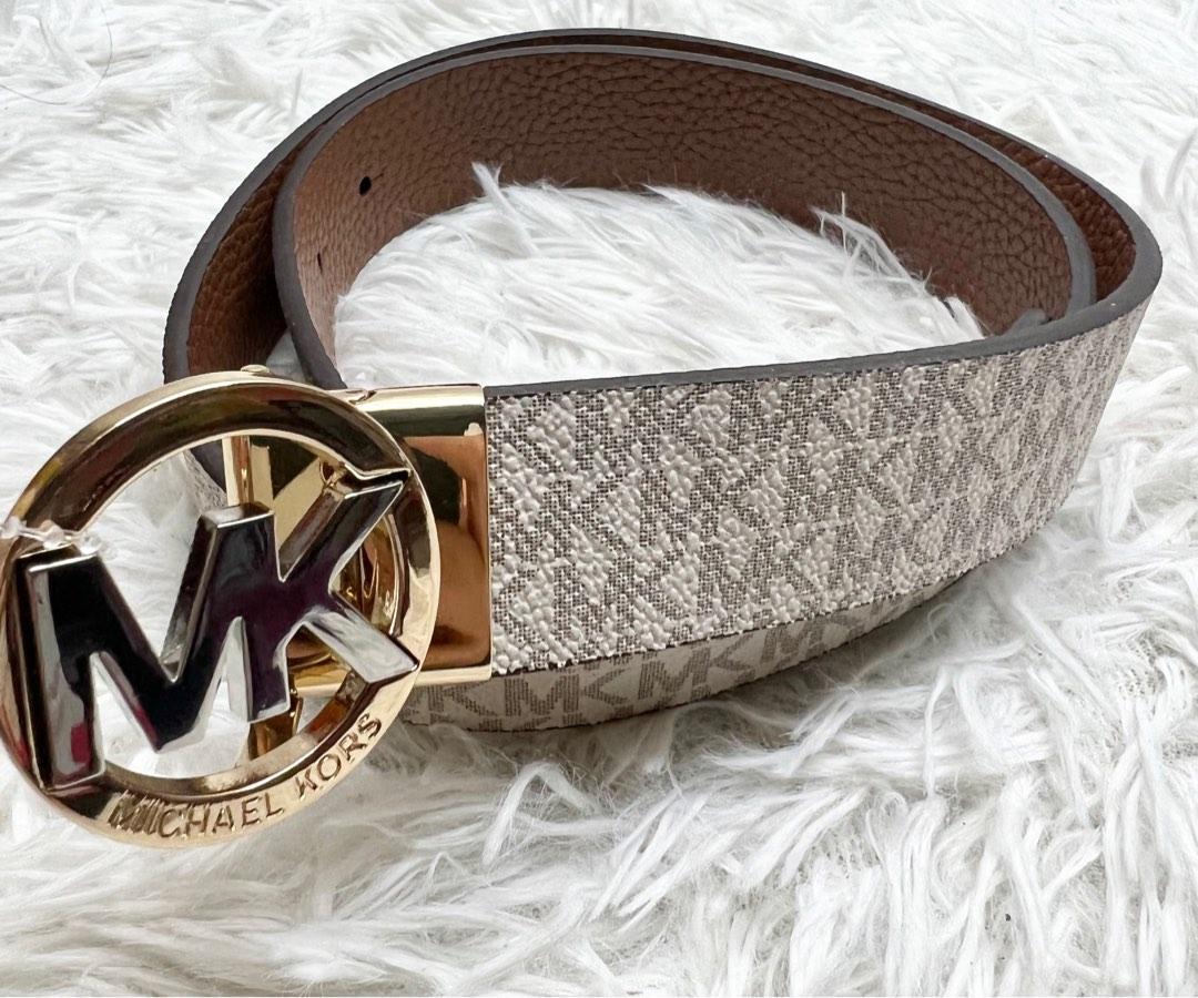 Michael Kors Signature Monogram Twist MK Logo Reversible Belt, Vanilla To  Luggage, X-Large 