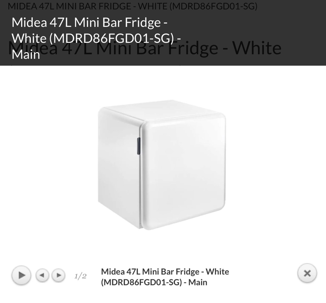 Midea 47L Mini Bar Fridge White (MDRD86FGD01SG), TV & Home