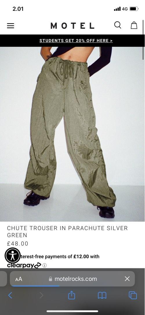 Motel Rocks Parachute Pants Silver Green Celana Panjang Parasut baggy