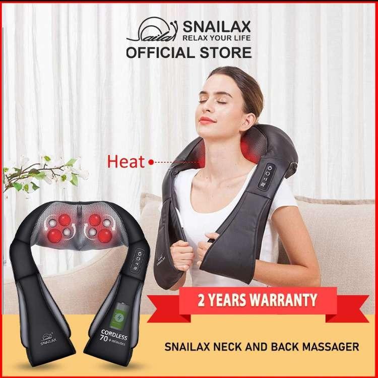 Snailax Cordless Neck Back Massager - Shiatsu Neck and Shoulder Massager  with He