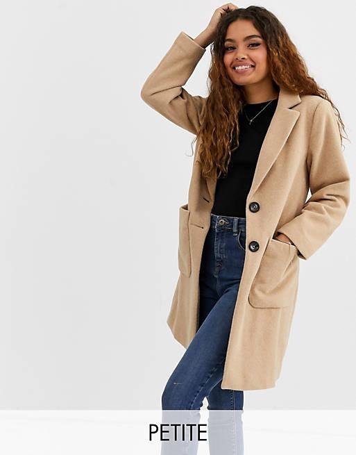 New Look Petite button front coat in oatmeal