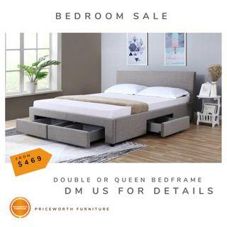 Queen or Double Bedframe with Drawers for Storage. QUICK SALE--> DONT MISS OUT
