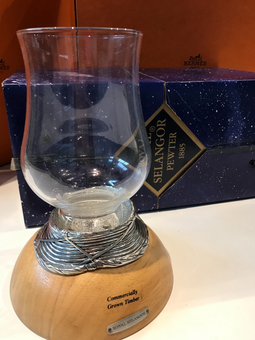 Royal Selangor Pewter hurricane Candle stand with crystal glass cover