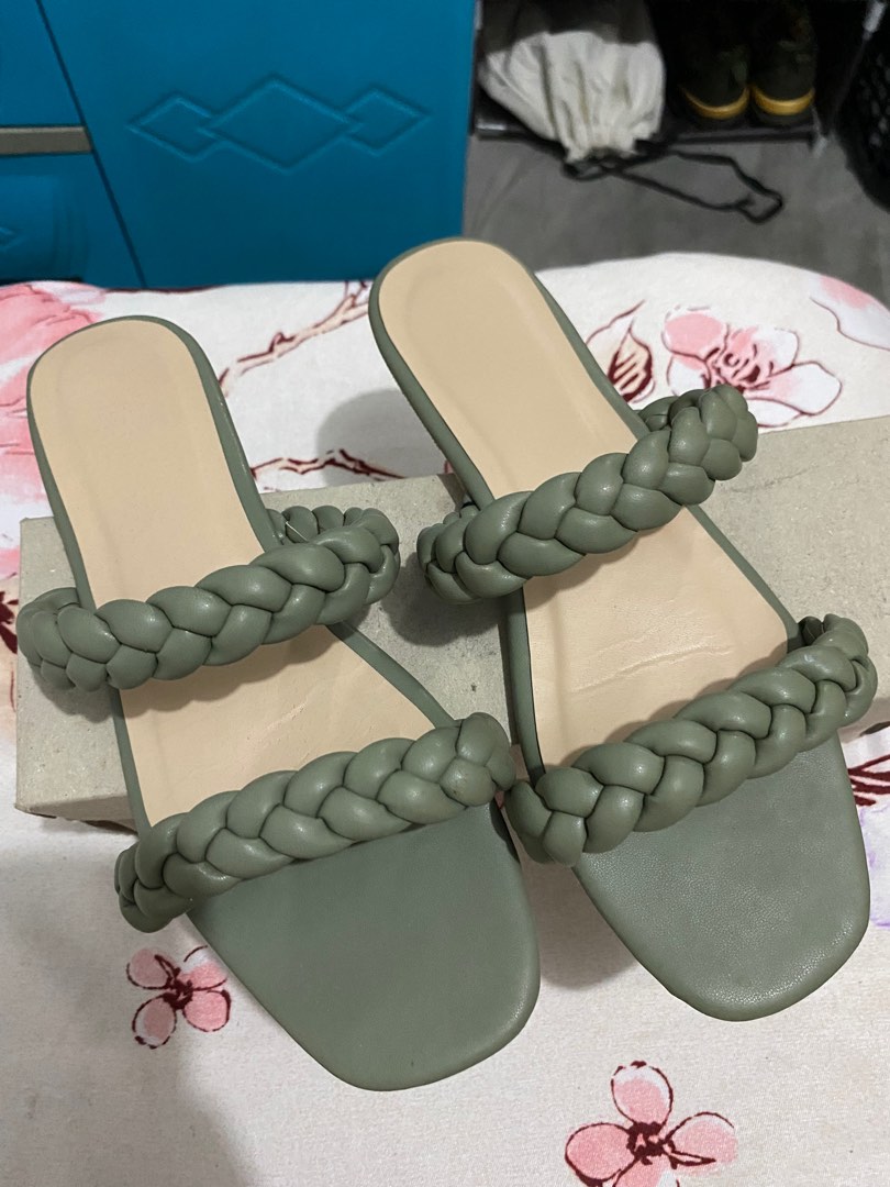 Sage green sandals, Women's Fashion, Footwear, Flats & Sandals on Carousell