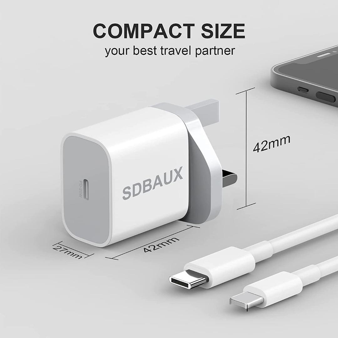 SDBAUX 20W USB C Wall Charger, USB C Plug Fast Charge with 1M USB C to