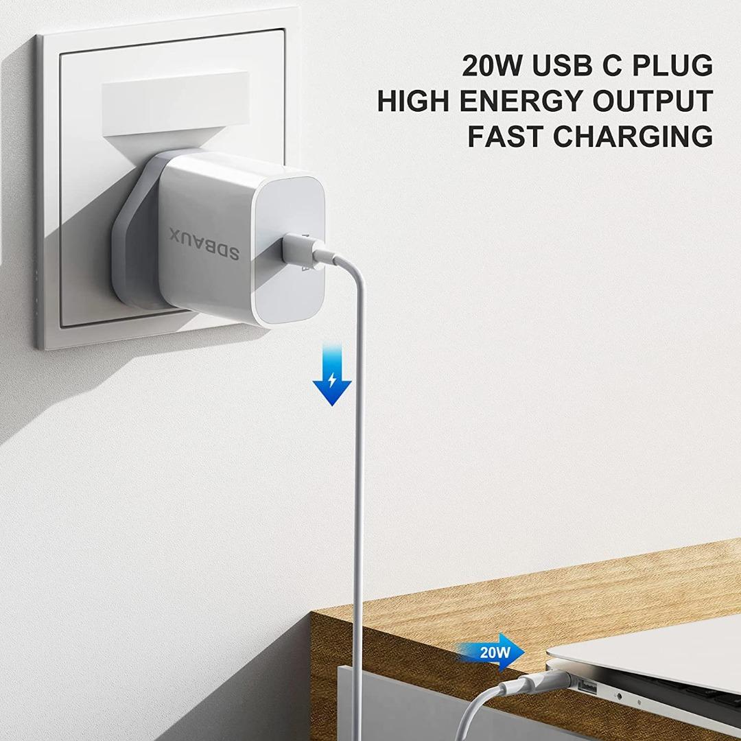 SDBAUX 20W USB C Wall Charger, USB C Plug Fast Charge with 1M USB C to