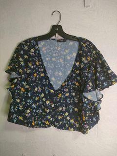 Shein dark blue floral design blouse