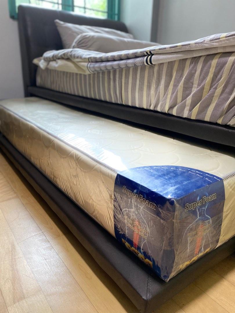 Super Single Bed with additional pullout mattress, Furniture & Home