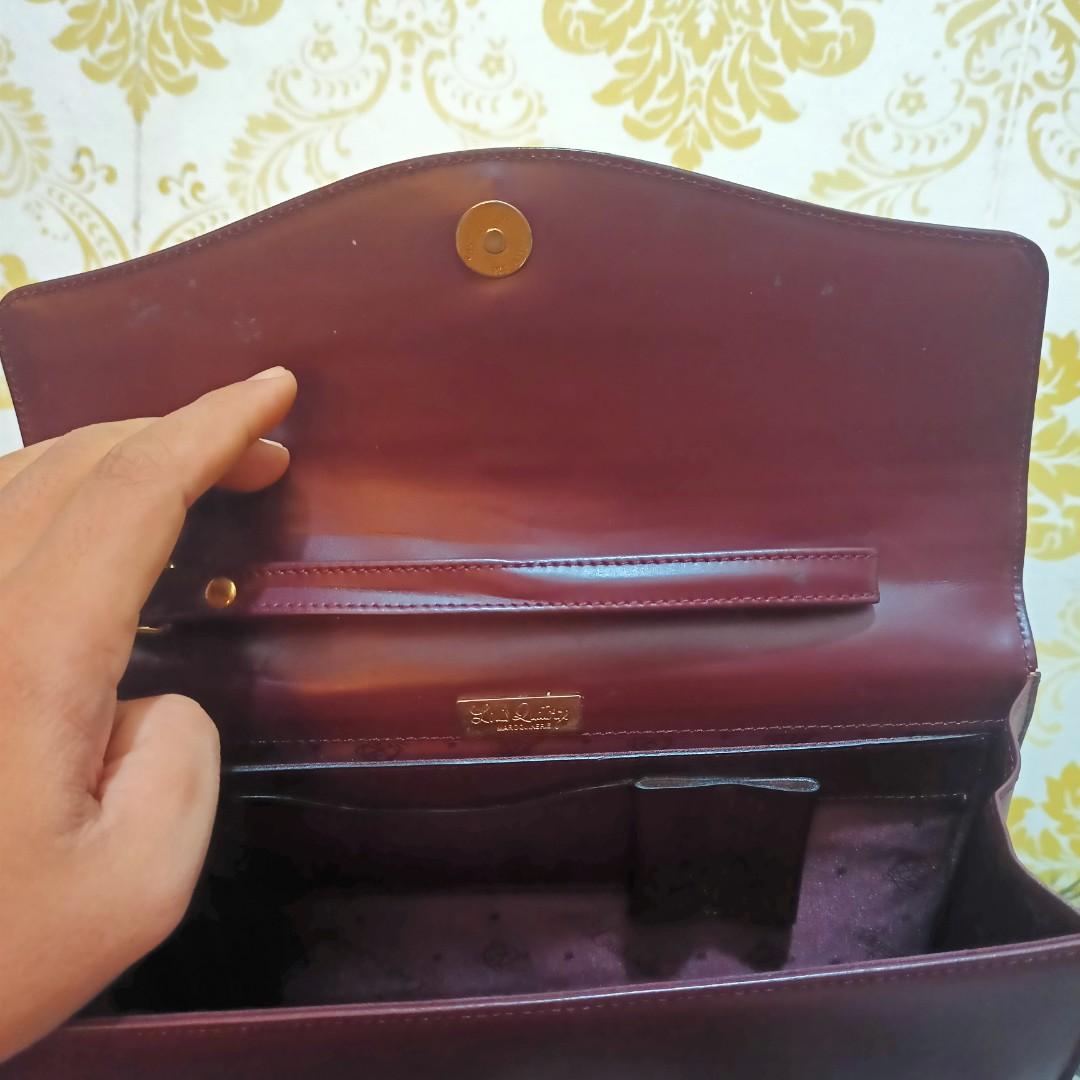 Vintage Louis Quatorze Paris Burgundy Oxblood Leather Envelope Clutch Wristlet