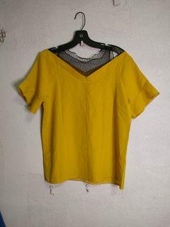 Yellow black lace blouse