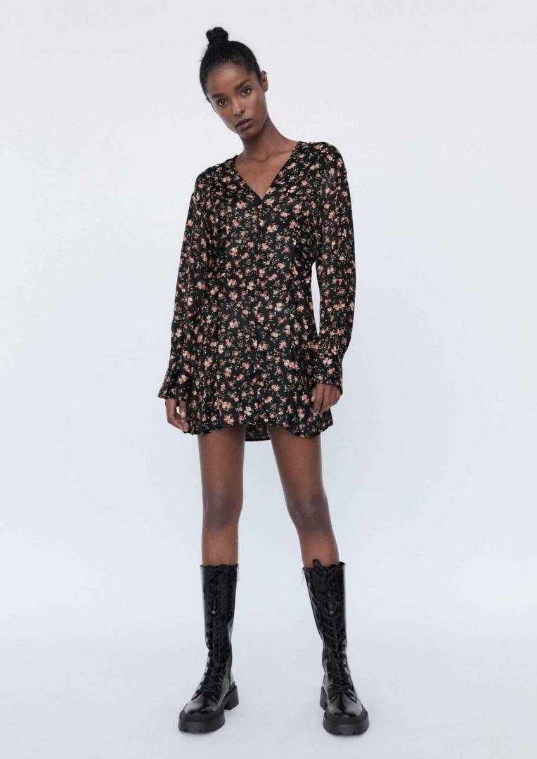 Zara floral draped longsleeve dress Women s Fashion Dresses