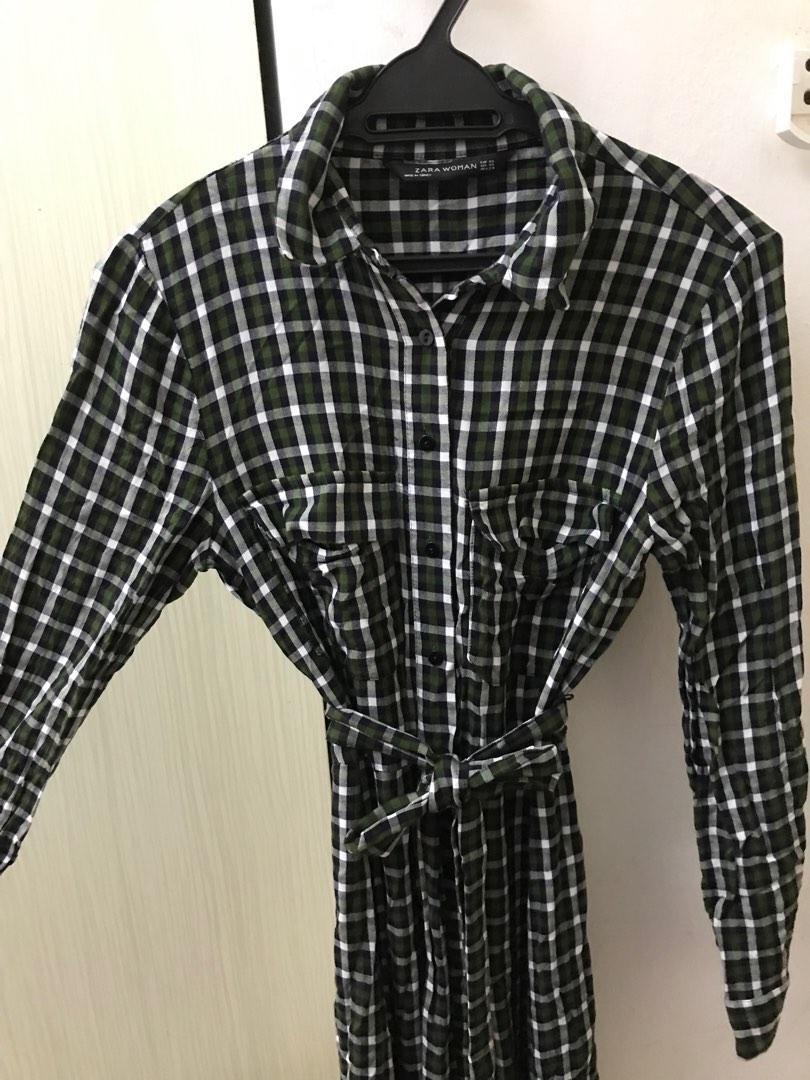 Zara green shop plaid dress