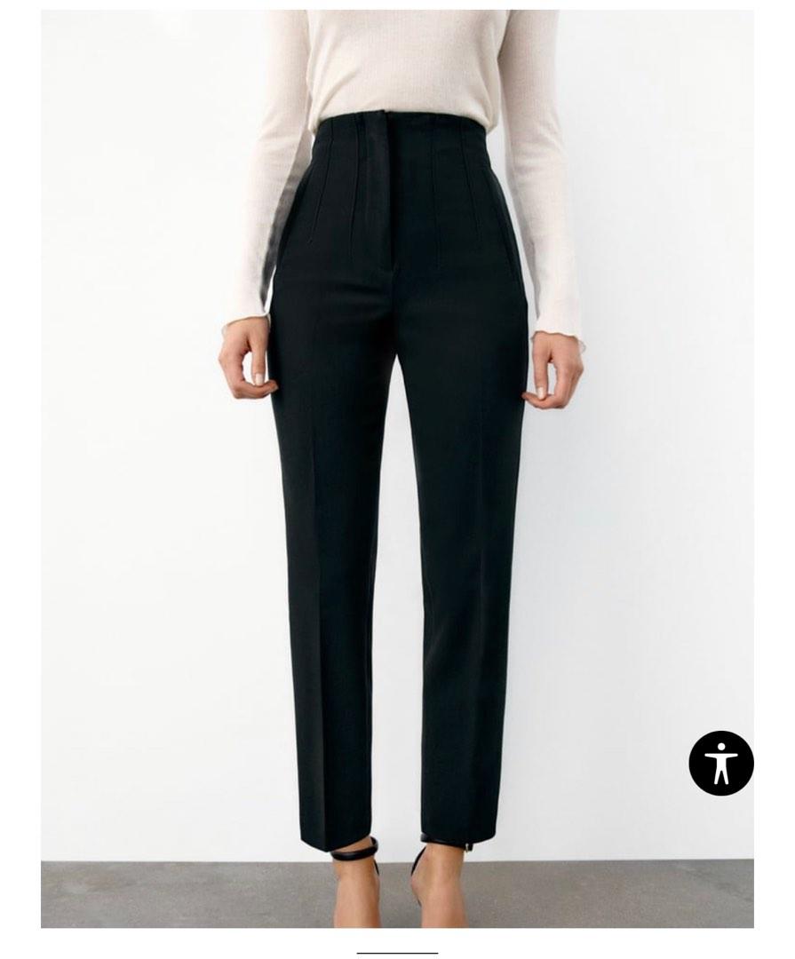 ZARA WOMAN NWT HIGH-WAISTED PANTS WITH FABRIC-COVERED BELT BLACK M L  8372/232 | eBay