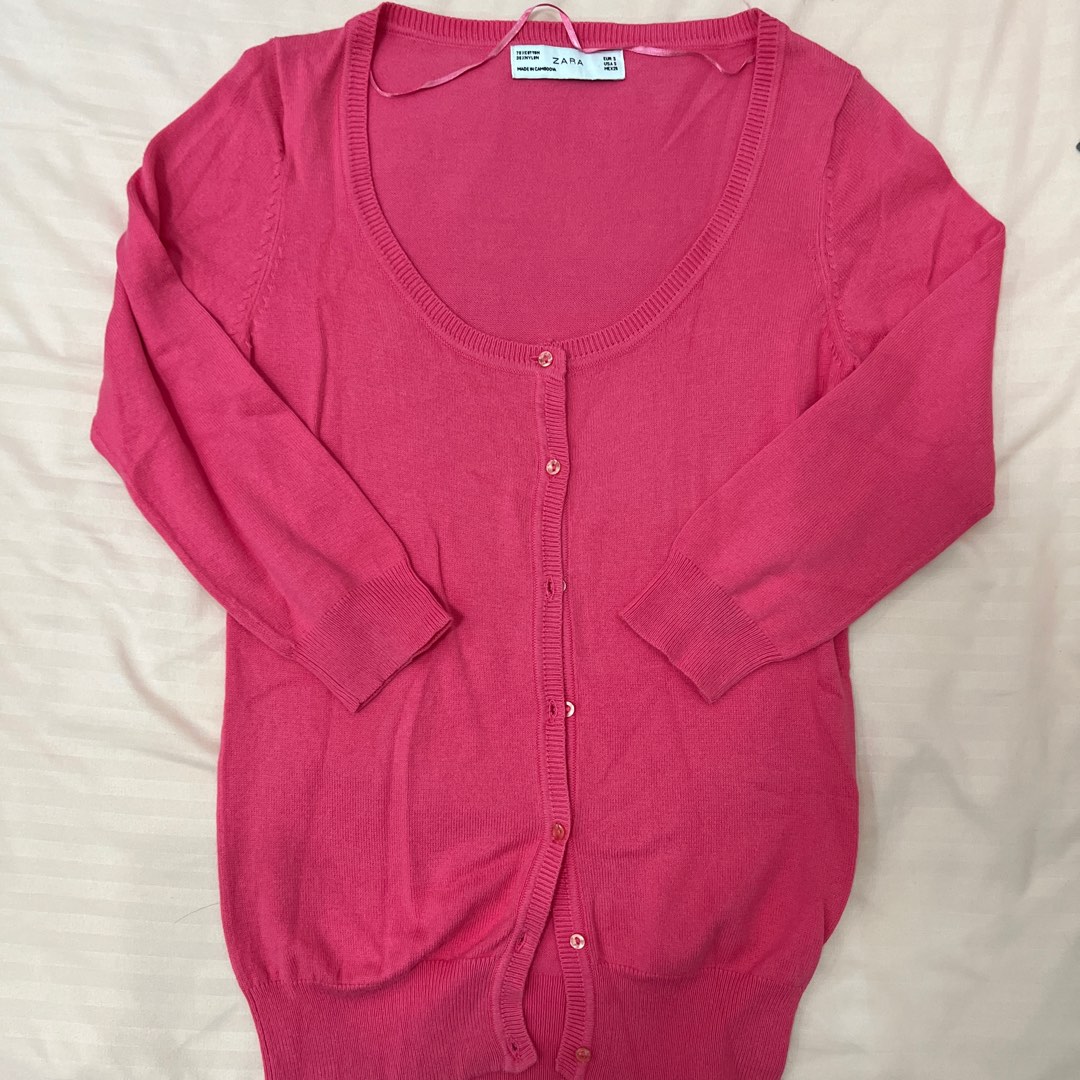 Zara Hot Pink Knit Cardigan in Small, Women's Fashion, Coats, Jackets