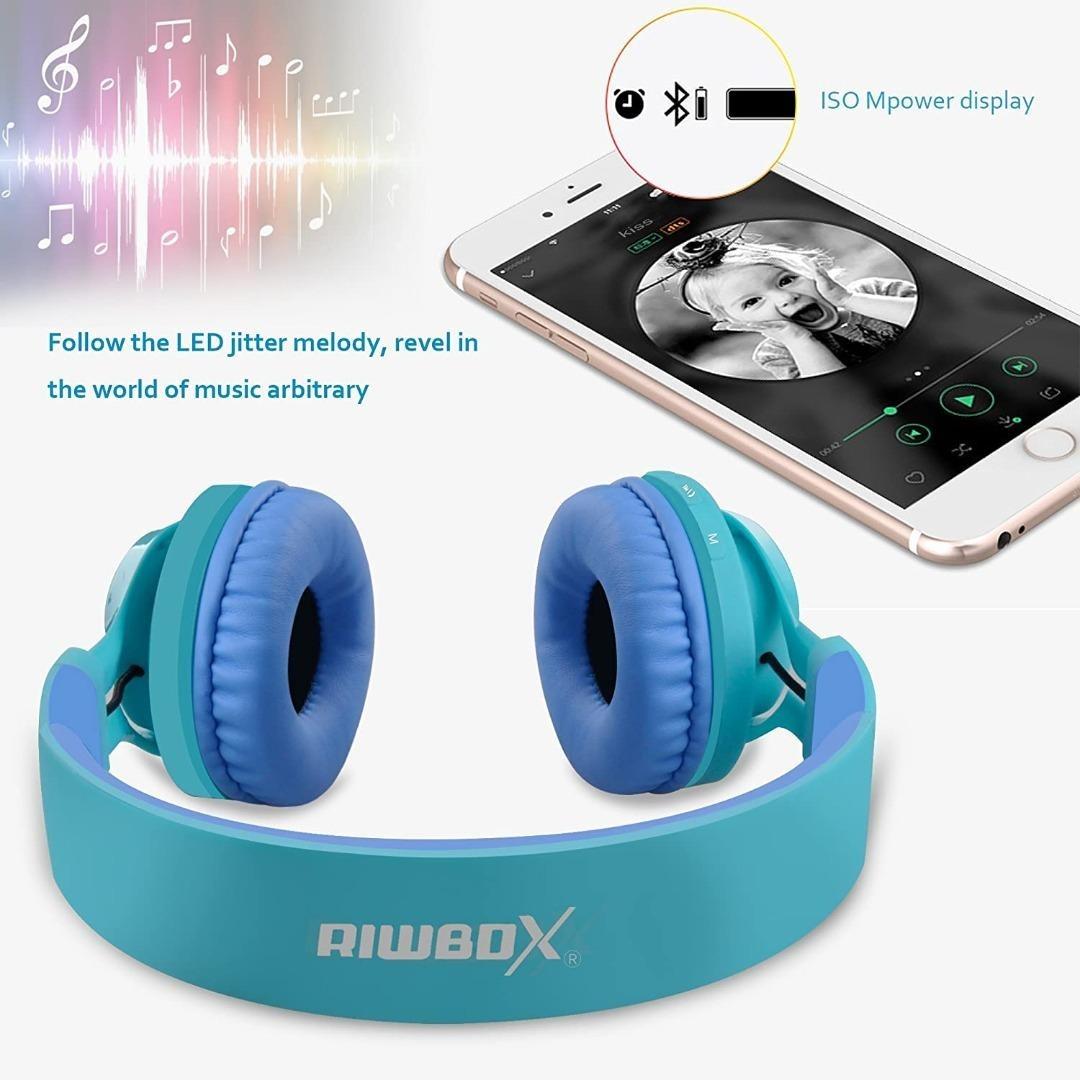 1416 Riwbox WT 7S Bluetooth Headphones LED Light Up Wireless Foldable Stereo Headset with Microphone and Volume Control for PC iPhone TV iPad Blue For Kids Adults Audio Headphones Headsets on Carousel...