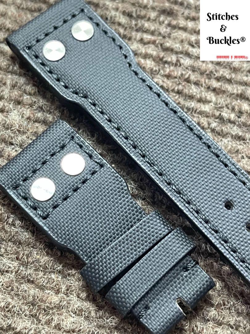 22 18mm Riveted Black Kevlar Strap for IWC Big Pilot clasp Models