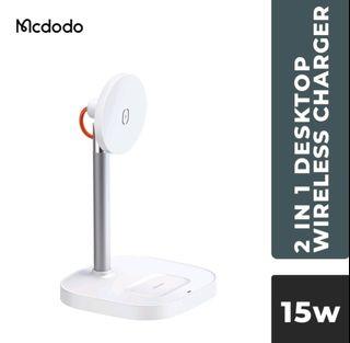 2 In 1 Desktop Wireless Charger Stand for iPhone 12 Pro Max AirPods 15W