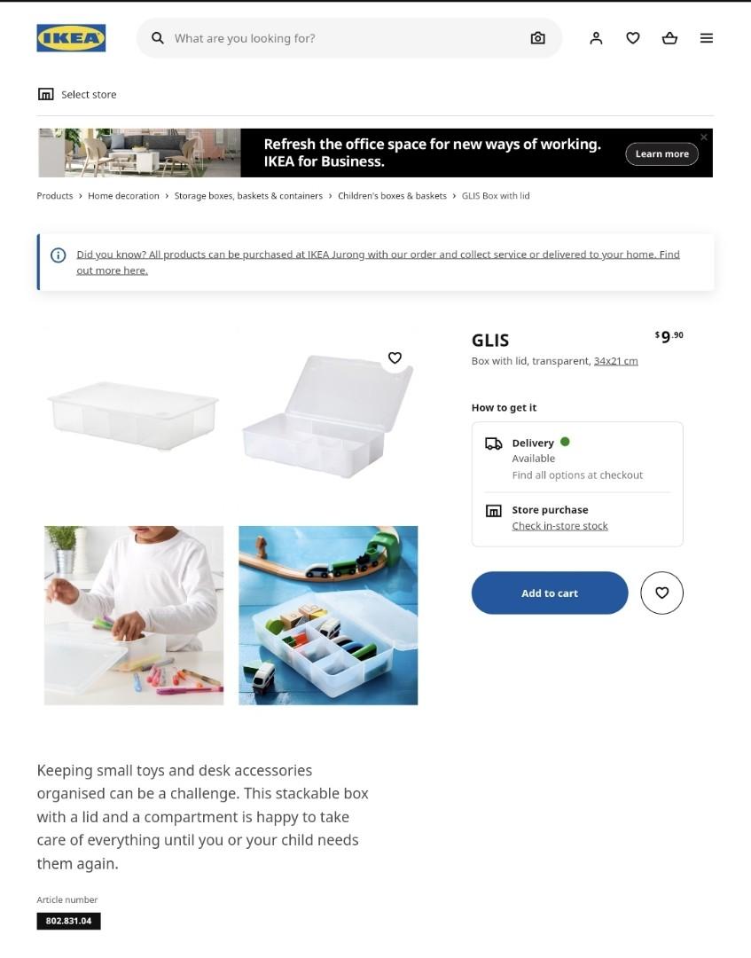 2x IKEA GLIS Storage Box (802.831.04), Furniture & Home Living, Home