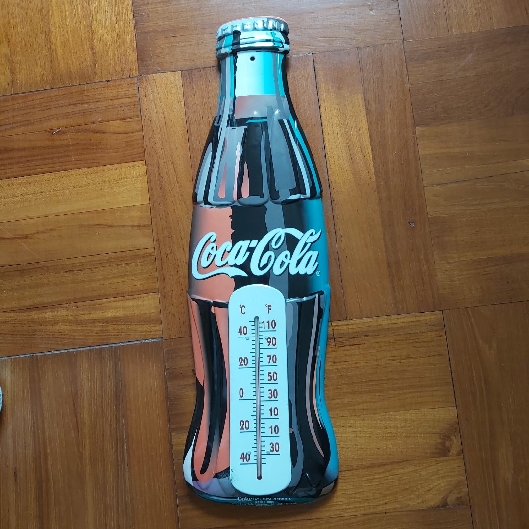 希少 ヴィンテージ コカ・コーラ Coca-Cola 温度計付き 瓶モチーフ看板-