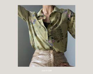 A.K.O CHI 臺製·古著 《透光森林》橄欖綠  長袖襯衫