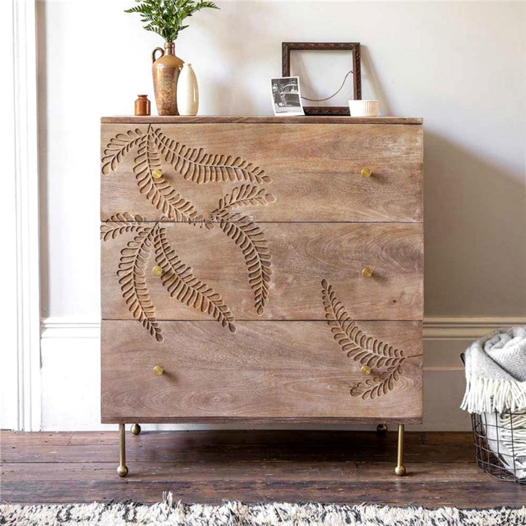 Carved wood storage cabinet sale