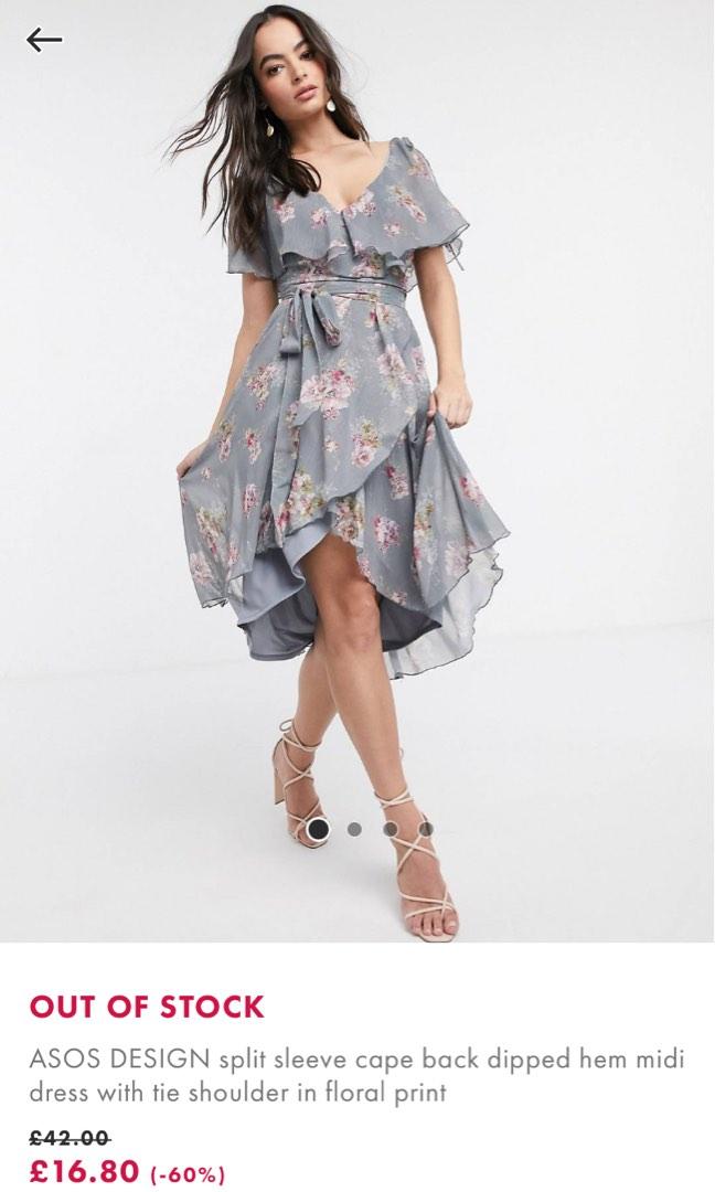 Cape back dipped hem midi dress discount