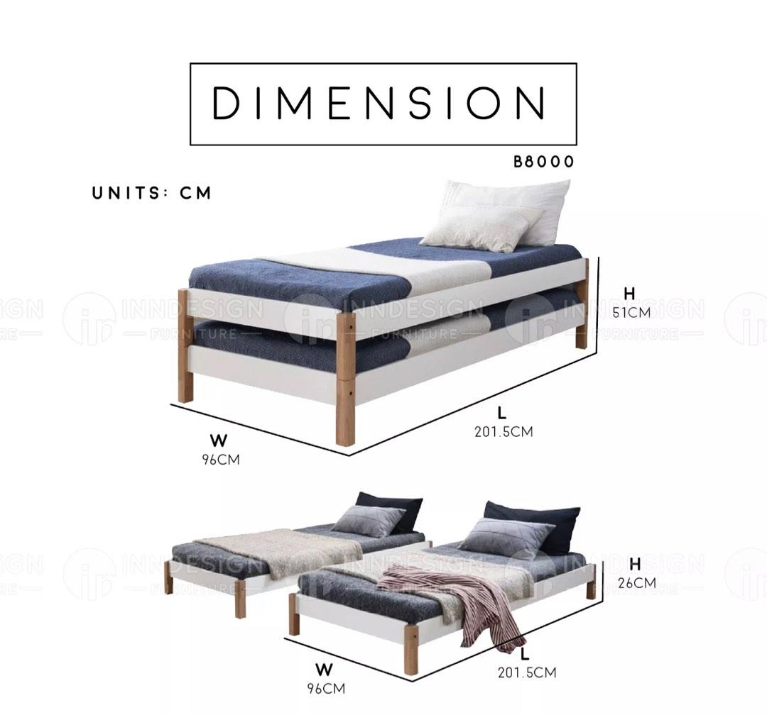BB-8000 Solid Rubber Wooden Single Size / Stackable Bed /Bedframe ...