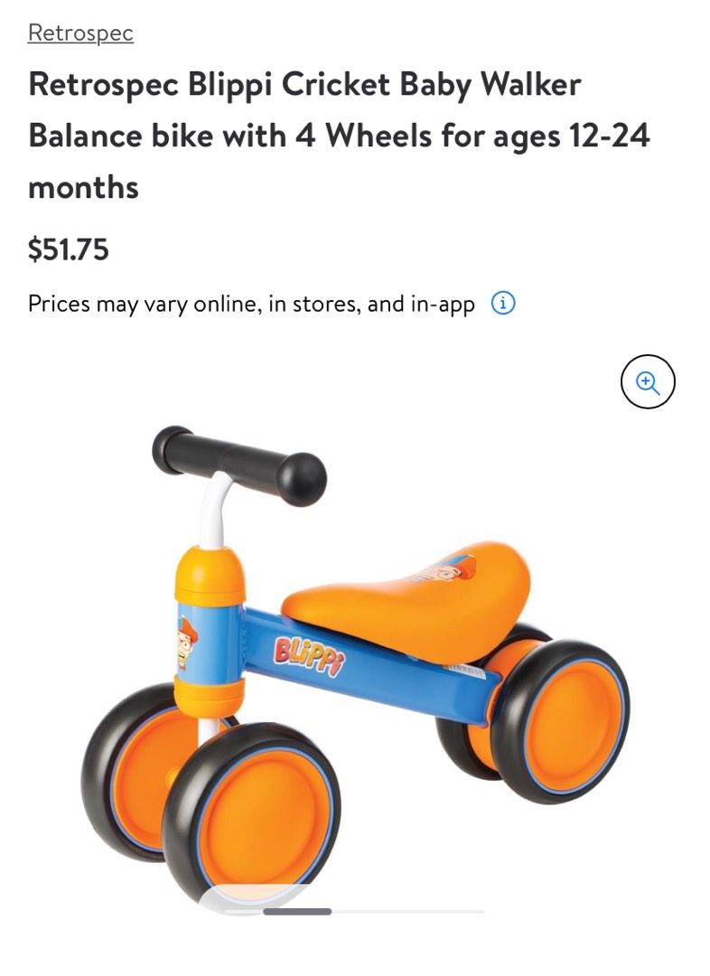 Blippi Cricket Baby Walker Balance bicycle bike with 4 Wheels for ages
