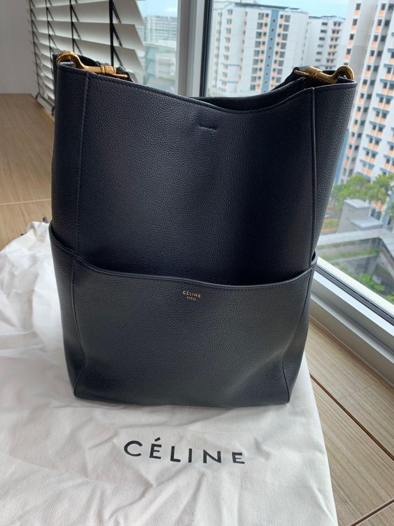 Celine Sangle Bucket Bag Soft grained calfskin in Black, Luxury, Bags