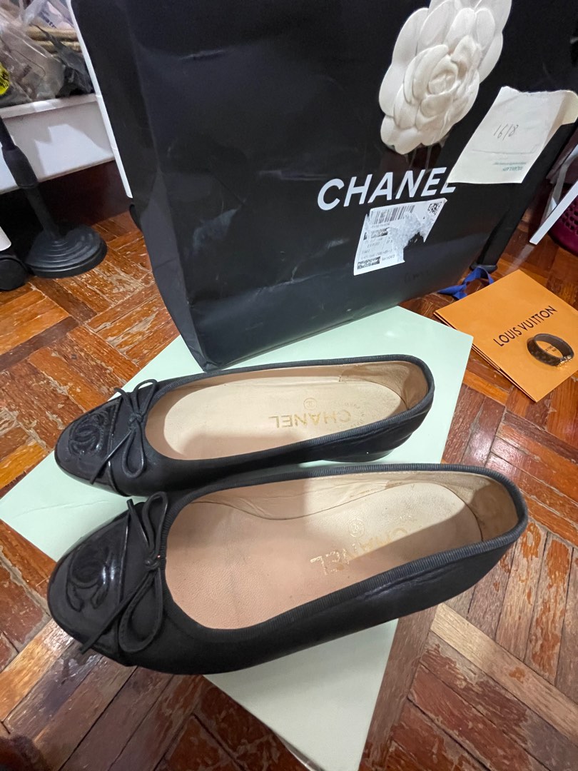 CHANEL 40 Navy Alligator ballet ballerina flats cap round toe  "CC" NEW shoes