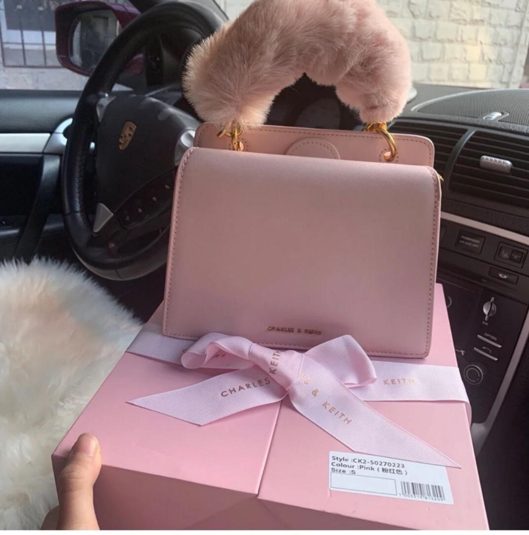 Charles & Keith Fur Bag with Box (Pink), Women's Fashion, Bags & Wallets,  Shoulder Bags on Carousell