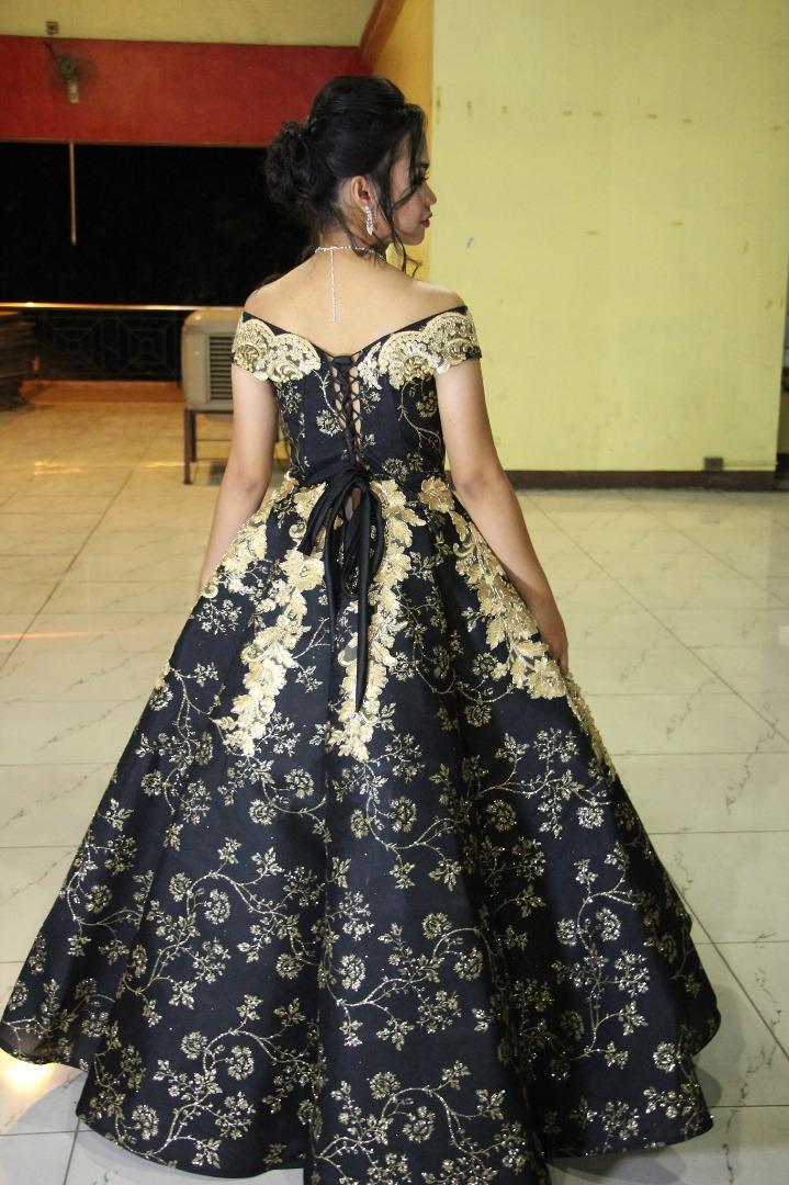 Black and shop gold debut gown