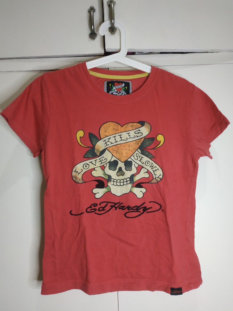 Ed Hardy red t-shirt, Women's Fashion, Tops, Shirts on Carousell