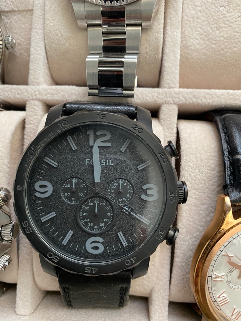 Fossil Nate Chronograph Black Leather Watch R.P 309.00 Men s