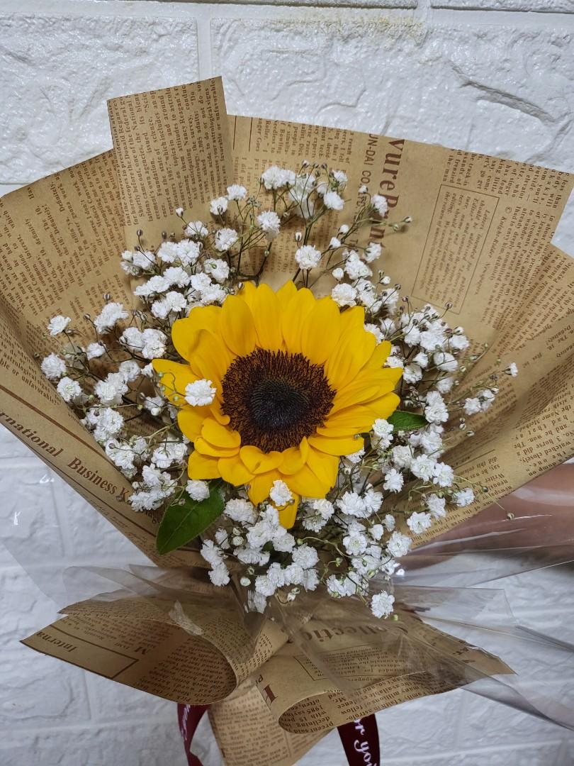 Fresh sunflower baby breath bouquet/ Rose bouquet, Hobbies & Toys, Stationery & Craft, Flowers