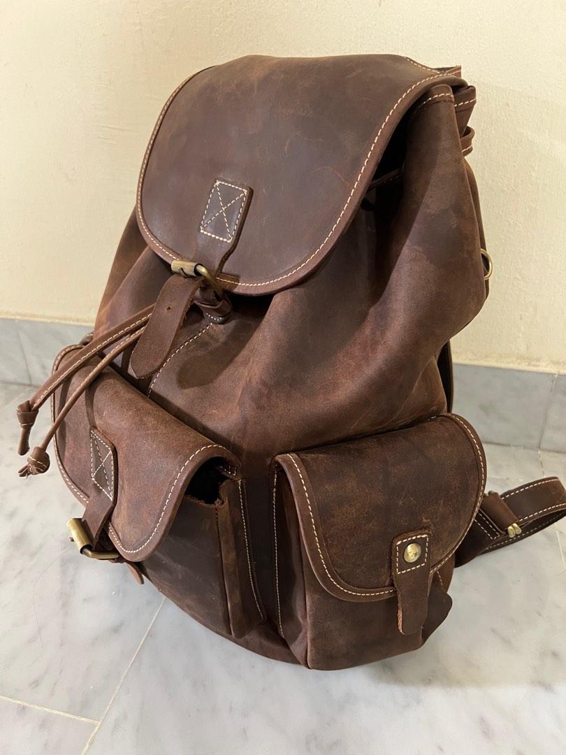 Real leather on sale backpack mens