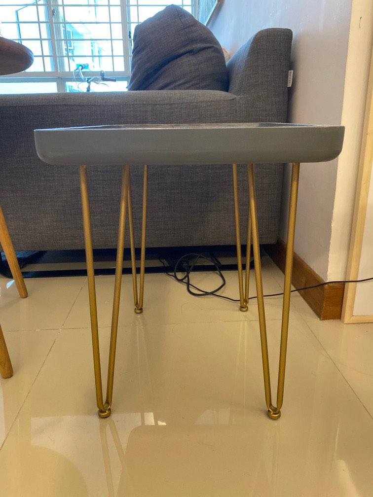 Grey side table with gold legs, Furniture & Home Living, Furniture