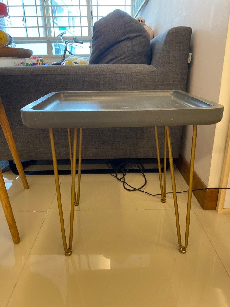 Grey side table with gold legs, Furniture & Home Living, Furniture